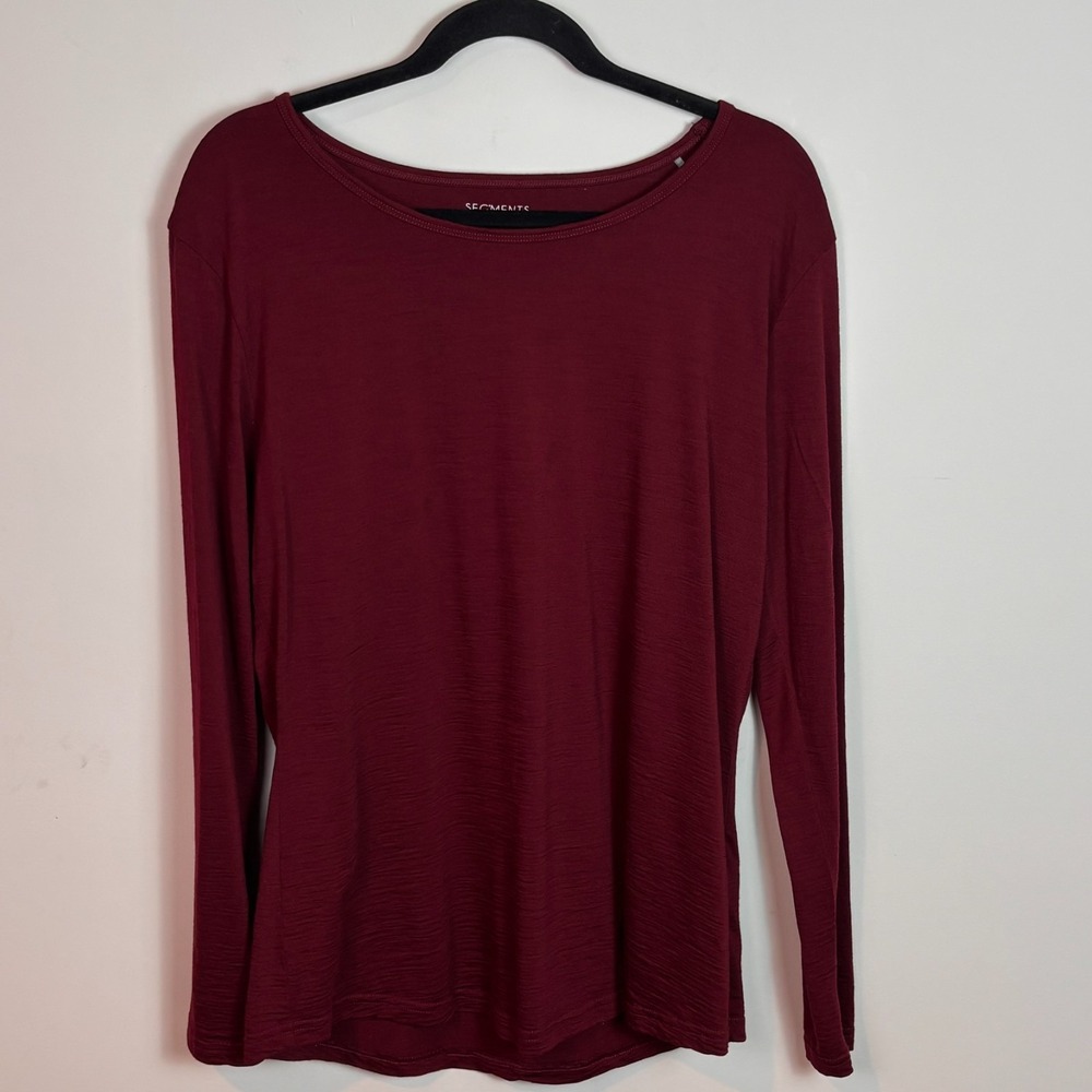 Segments Womens 100% Merino Wool Maroon Scoop Neck Long Sleeve Baselayer Tee XL